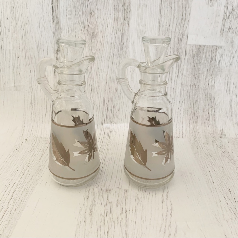Vintage Etched Glass Cruet Set With Stoppers